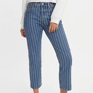 Levi's 501 Blue Striped High Rise Women Jeans